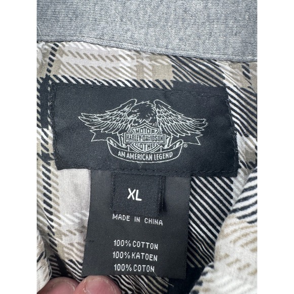 Harley Davidson Flannel Shirt XL Plaid Patches Button Up Embroidered Pearl Snaps - Picture 7 of 15